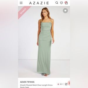 NWT AZAZIE TEYANA - Sheath Pleated Mesh Floor-Length Dress, Dusty Sage, Size A4